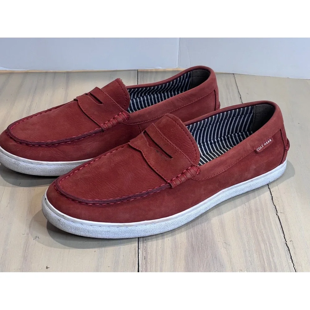 Cole Haan Nantucket Penny Loafer Mens 9.5M Red Suede Slip On Shoes C27523‎